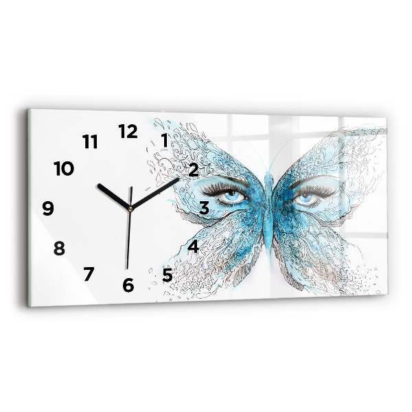 Glass wall clock rectangular Butterfly face