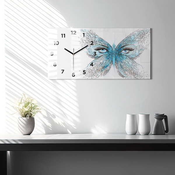 Glass wall clock rectangular Butterfly face
