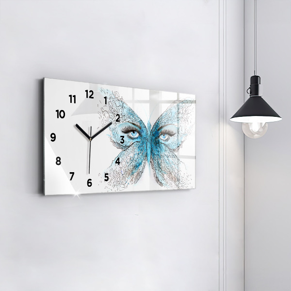 Glass wall clock rectangular Butterfly face