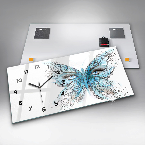 Glass wall clock rectangular Butterfly face