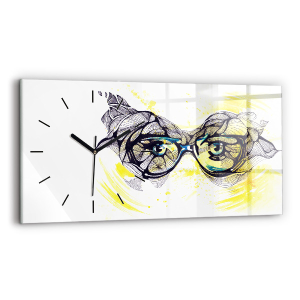 Glass wall clock rectangular Eyes glasses
