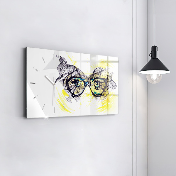 Glass wall clock rectangular Eyes glasses