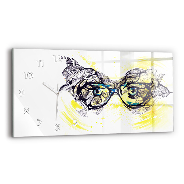 Glass wall clock rectangular Eyes glasses