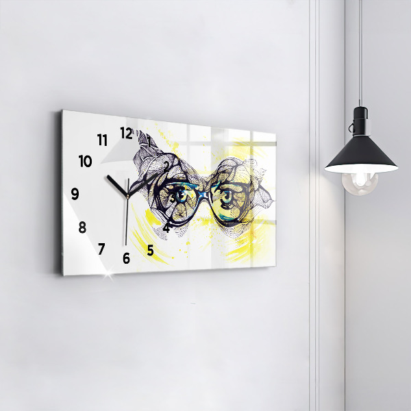 Glass wall clock rectangular Eyes glasses