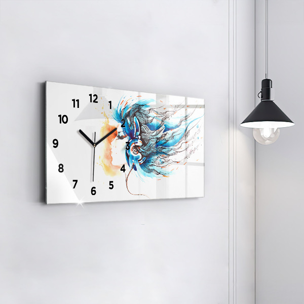 Glass wall clock rectangular Illustration of a handset