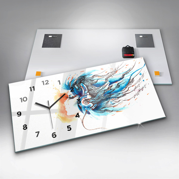 Glass wall clock rectangular Illustration of a handset