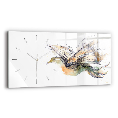 Glass wall clock rectangular Bird Book