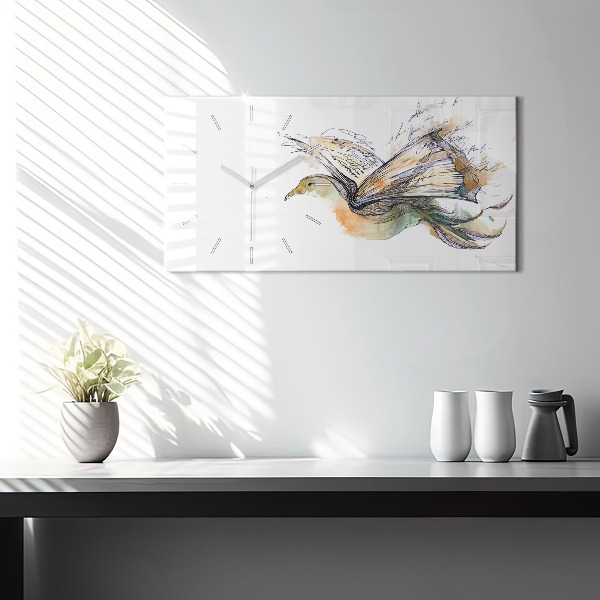 Glass wall clock rectangular Bird Book