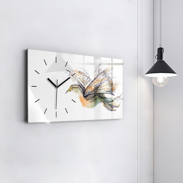 Glass wall clock rectangular Bird Book