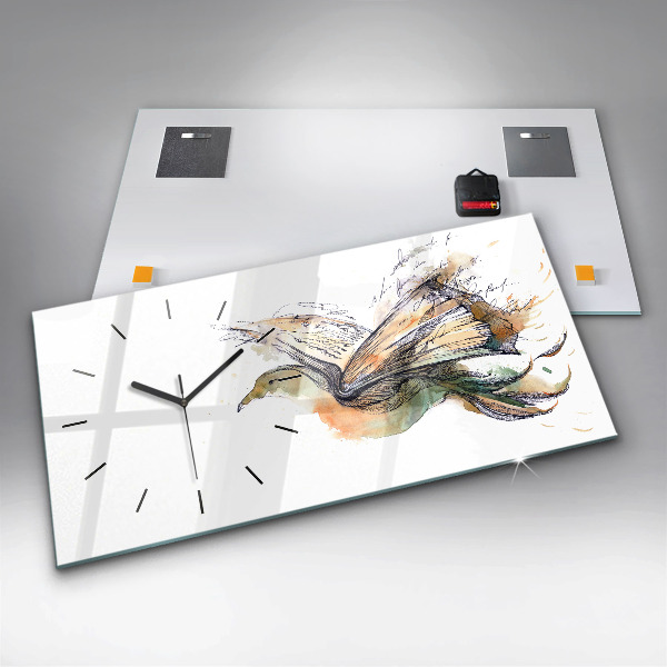 Glass wall clock rectangular Bird Book