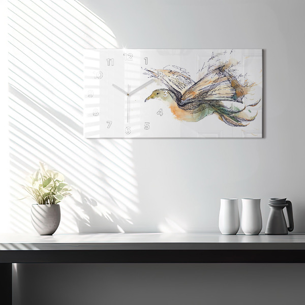 Glass wall clock rectangular Bird Book