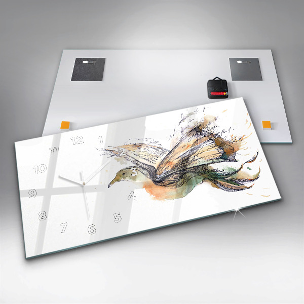 Glass wall clock rectangular Bird Book