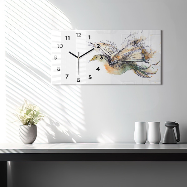 Glass wall clock rectangular Bird Book