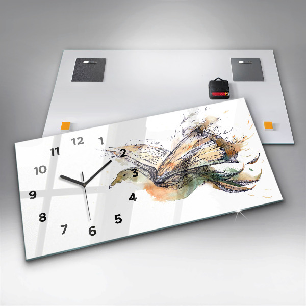 Glass wall clock rectangular Bird Book