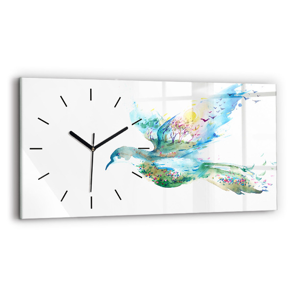 Glass wall clock rectangular Abstraction of bird and spring