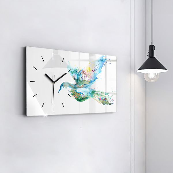 Glass wall clock rectangular Abstraction of bird and spring