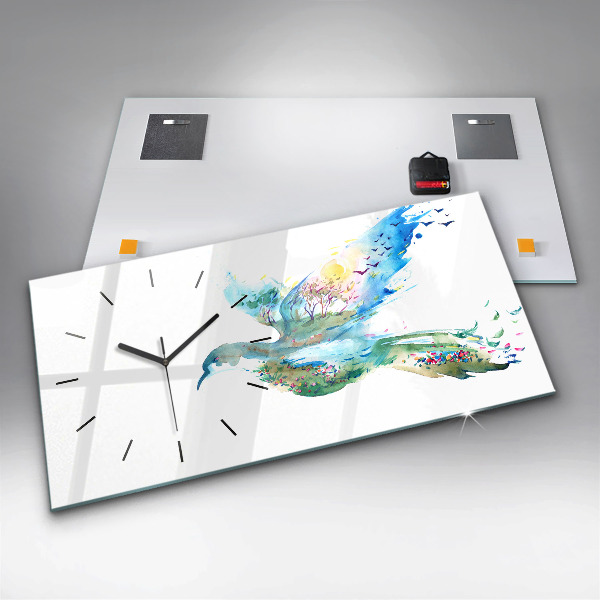 Glass wall clock rectangular Abstraction of bird and spring