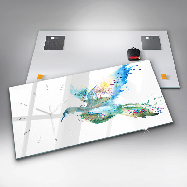 Glass wall clock rectangular Abstraction of bird and spring