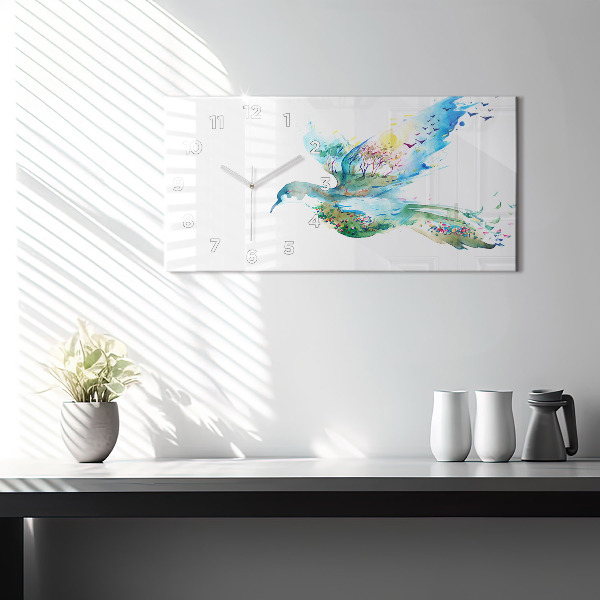 Glass wall clock rectangular Abstraction of bird and spring