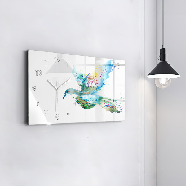 Glass wall clock rectangular Abstraction of bird and spring