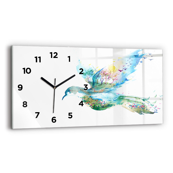 Glass wall clock rectangular Abstraction of bird and spring