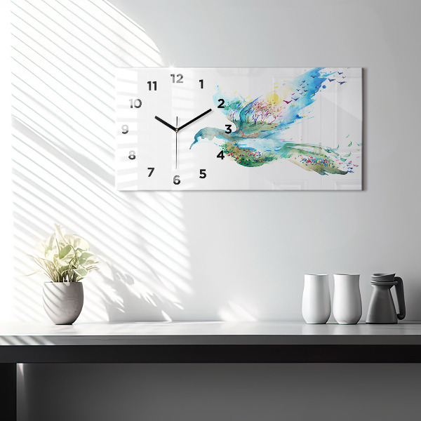 Glass wall clock rectangular Abstraction of bird and spring