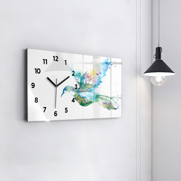Glass wall clock rectangular Abstraction of bird and spring