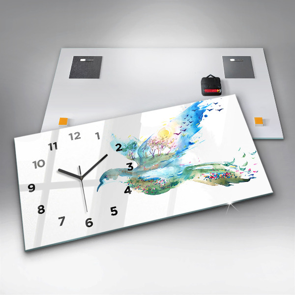 Glass wall clock rectangular Abstraction of bird and spring