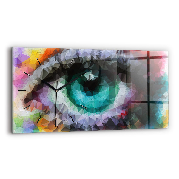 Glass wall clock rectangular Colorful human eye