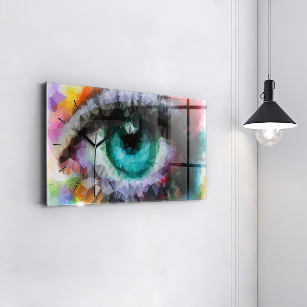 Glass wall clock rectangular Colorful human eye