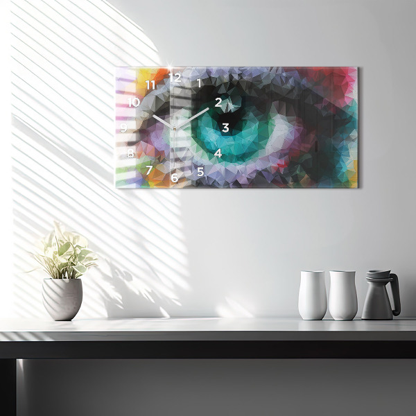 Glass wall clock rectangular Colorful human eye