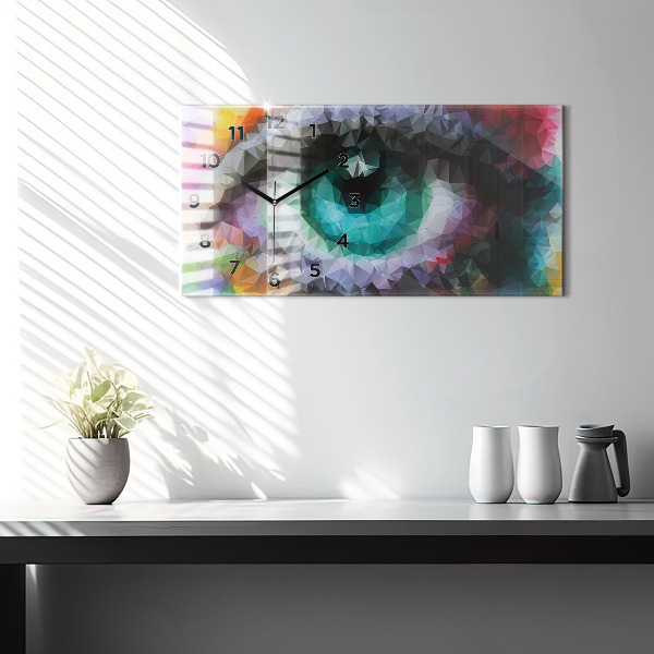 Glass wall clock rectangular Colorful human eye