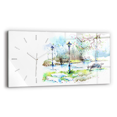 Glass wall clock rectangular Picturesque spring