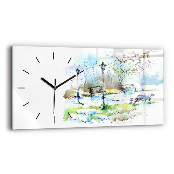Glass wall clock rectangular Picturesque spring