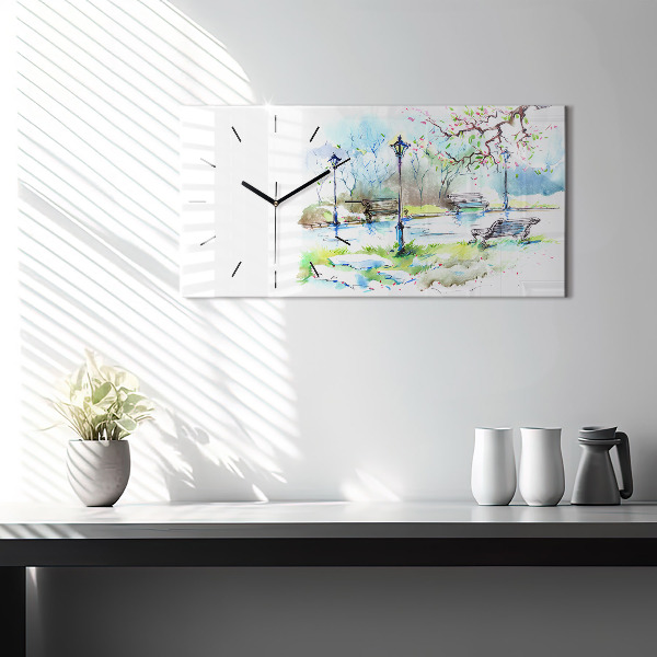 Glass wall clock rectangular Picturesque spring