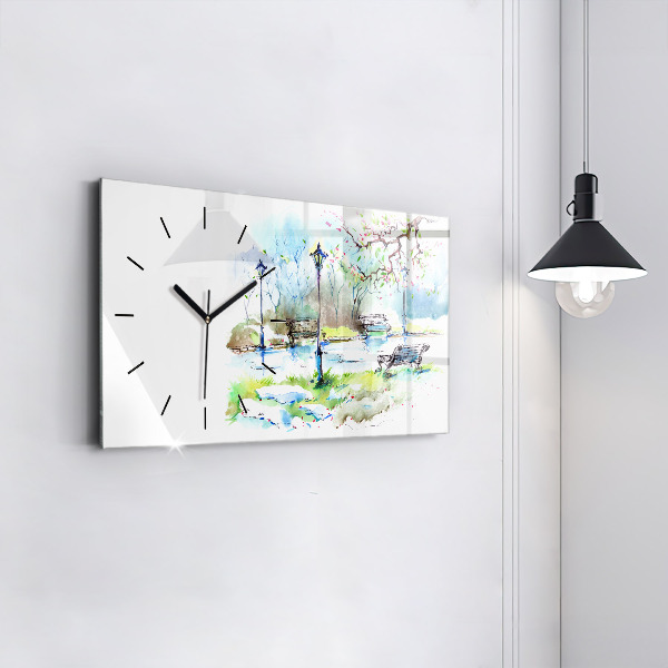 Glass wall clock rectangular Picturesque spring