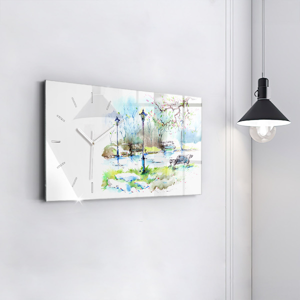 Glass wall clock rectangular Picturesque spring