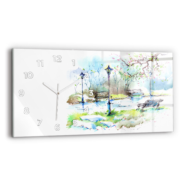 Glass wall clock rectangular Picturesque spring