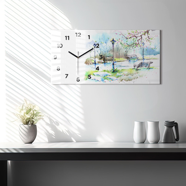 Glass wall clock rectangular Picturesque spring