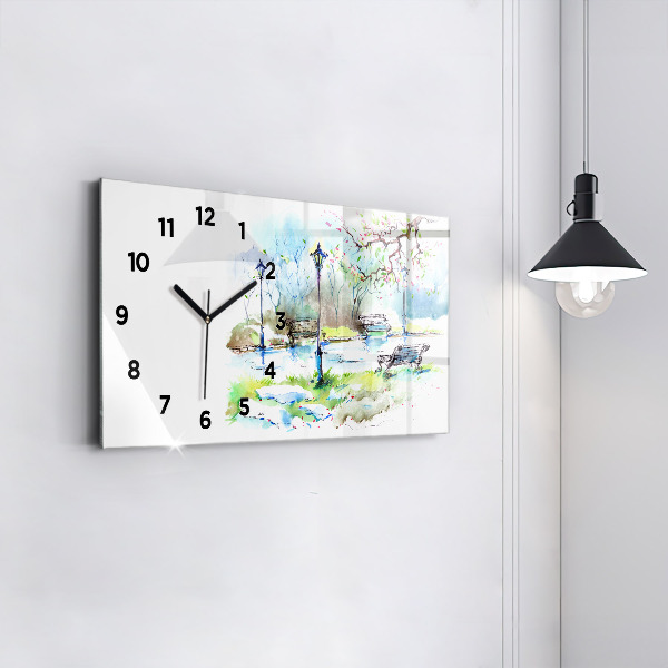 Glass wall clock rectangular Picturesque spring