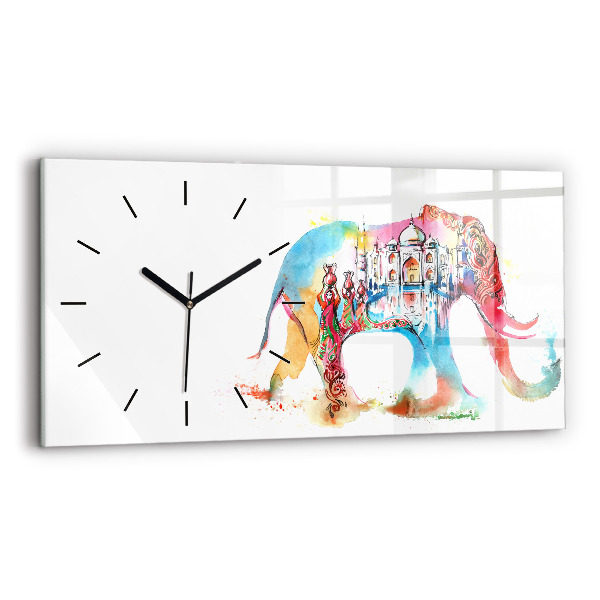 Glass wall clock rectangular Indian Culture