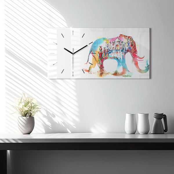 Glass wall clock rectangular Indian Culture
