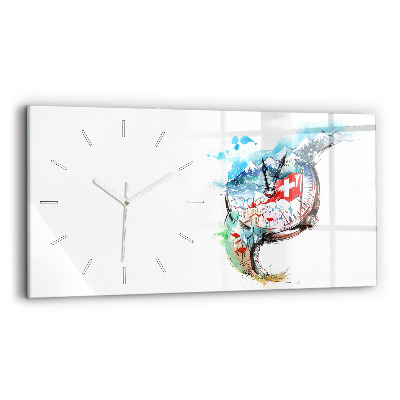 Glass wall clock rectangular Swiss watch