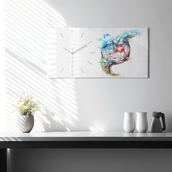 Glass wall clock rectangular Swiss watch
