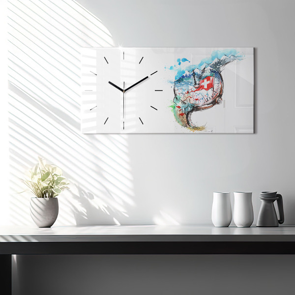 Glass wall clock rectangular Swiss watch