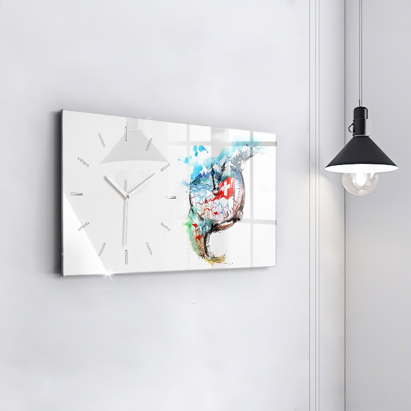 Glass wall clock rectangular Swiss watch