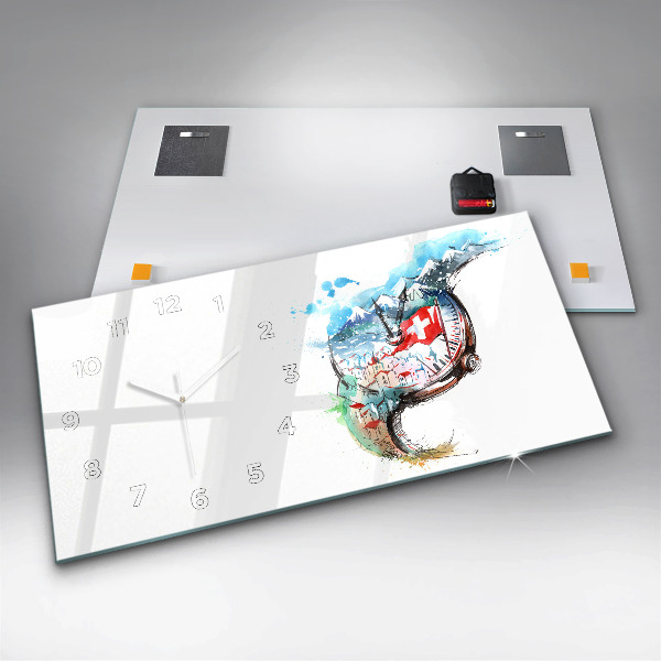 Glass wall clock rectangular Swiss watch