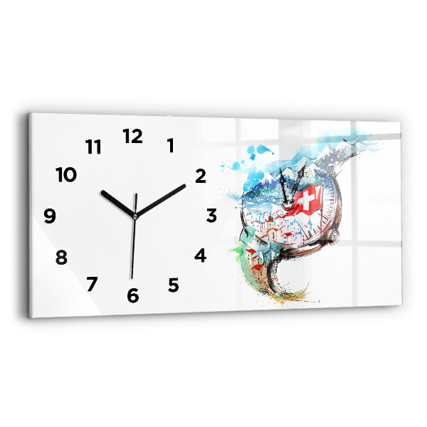 Glass wall clock rectangular Swiss watch