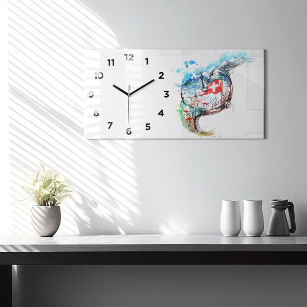 Glass wall clock rectangular Swiss watch