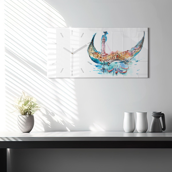 Glass wall clock rectangular Italy - Venetian Gondola